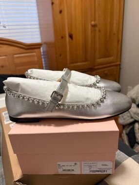 MACH & MACH Silver Jeweled Mary Jane Flats